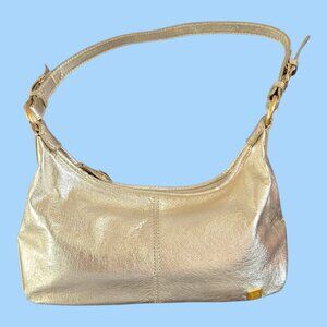 The Sak Leather Shoulder Bag Purse Metallic Gold 12" Long